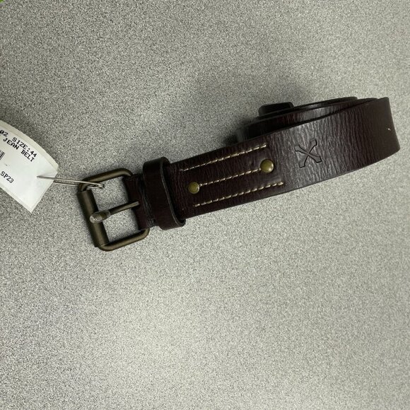 Unbranded Other - Men's Belt Size 44 Chocolate Leather Jean Belt Antique Brass Buckle i1783